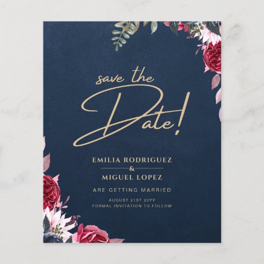 Navy Blue Berry Floral Burgundy Winter Fall Flyer (Vorne)