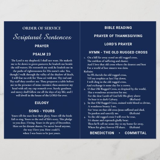 Navy Blue Bi-fold Custom Foto Funeral Program Flyer (Hinten)