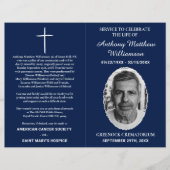 Navy Blue Bi-fold Custom Foto Funeral Program Flyer (Vorne)