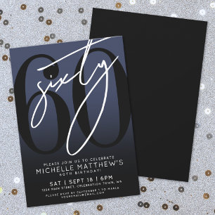 Navy Blue Black 60. Geburtstagsparty Einladung