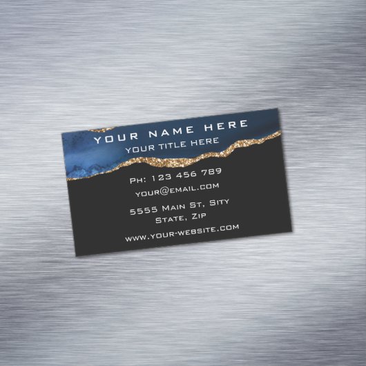 Navy Blue Black and Gold Modern Business Card Magnetische Visitenkarte (Beispiel)