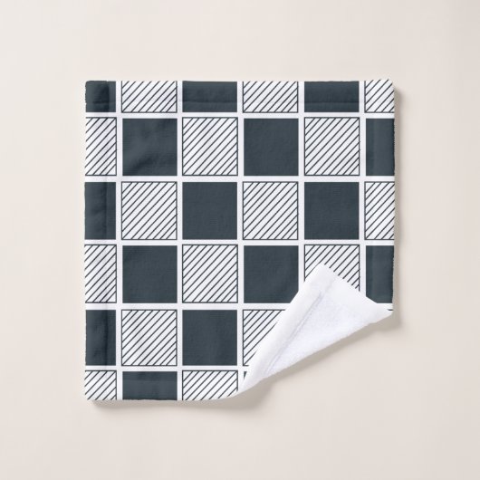 Navy Blue Black and White Checkerboard Muster Badhandtuch Set (Waschlappen)