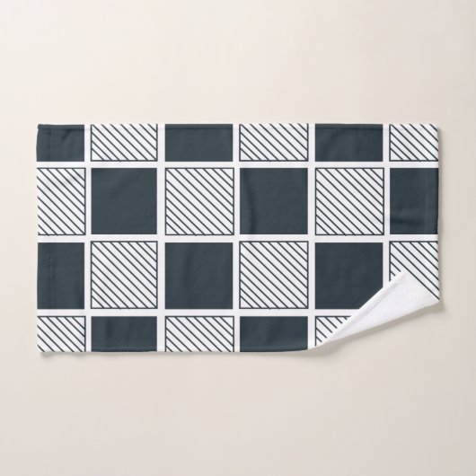 Navy Blue Black and White Checkerboard Muster Badhandtuch Set (Handtuch)