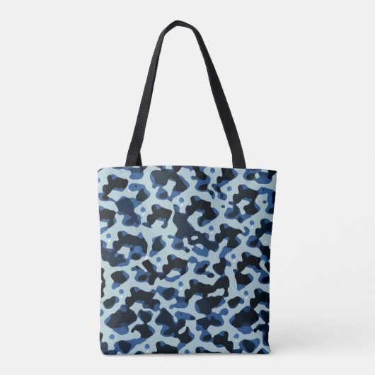 Navy Blue Black Camouflage Abstraktes Muster Tasche (Rückseite)
