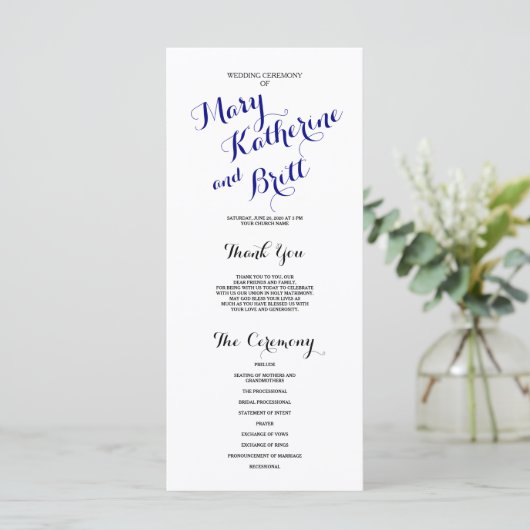 Navy Blue Black Classic Script | Hochzeitsprogramm Programm (Stehend Vorderseite)