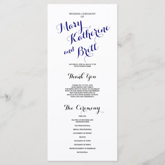 Navy Blue Black Classic Script | Hochzeitsprogramm Programm (Vorderseite)