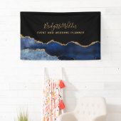 Navy Blue Black Gold Foil Agate Event Plane Banner (Insitu)