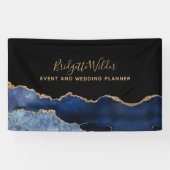 Navy Blue Black Gold Foil Agate Event Plane Banner (Horizontal)