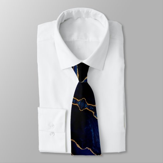 Navy Blue Black Gold Glitzer Neck Tie Krawatte (Gebunden)