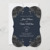 Navy Blue Black Gray Rose Gothic Elegante Hochzeit Einladung (Vorderseite)