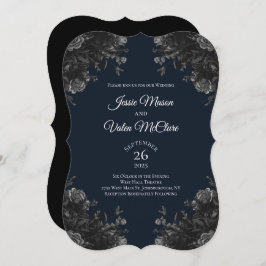 Navy Blue Black Gray Rose Gothic Elegante Hochzeit Einladung
