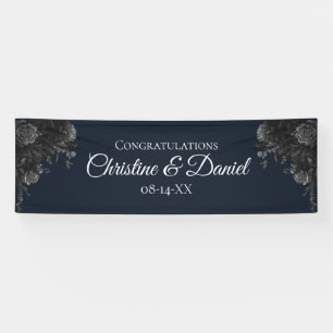 Navy Blue Black Gray Rose Gothic Wedding Banner