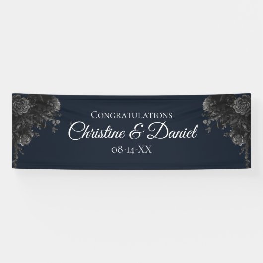 Navy Blue Black Gray Rose Gothic Wedding Banner (Horizontal)