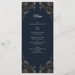 Navy Blue Black Gray Rose Gothic Wedding Menükarte
