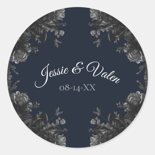 Navy Blue Black Gray Rose Gothic Wedding Runder Aufkleber (Vorderseite)
