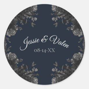 Navy Blue Black Gray Rose Gothic Wedding Runder Aufkleber