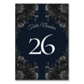 Navy Blue Black Gray Rose Gothic Wedding Tischnummer (Vorderseite)