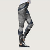 Navy Blue Black Marble Agate Silver Glitzer Glam 2 Leggings (Rechts)
