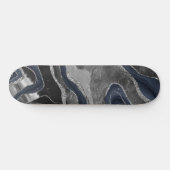 Navy Blue Black Marble Agate Silver Glitzer Glam 2 Skateboard (Horizontal)