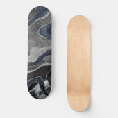 Navy Blue Black Marble Agate Silver Glitzer Glam 2 Skateboard (Vorderseite)