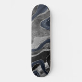 Navy Blue Black Marble Agate Silver Glitzer Glam 2 Skateboard (Vorderseite)