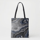 Navy Blue Black Marble Agate Silver Glitzer Glam 2 Tasche (Vorderseite)