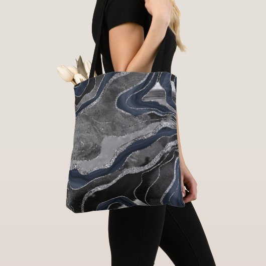Navy Blue Black Marble Agate Silver Glitzer Glam 2 Tasche (Von Nahem)