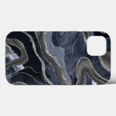 Navy Blue Black Marble Agate Silver Glitzer Glam Case-Mate iPhone Hülle (Rückseite (Horizontal))