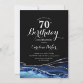Navy Blue Black Silver Agate 70. Geburtstag Einladung (Vorderseite)
