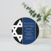 Navy Blue Black Star von David Round Bar Mitzvah Einladung (Stehend Vorderseite)