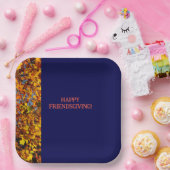 Navy Blue & Blätter Erntedank Friendsgiving Pappteller (Party)