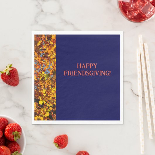 Navy Blue & Blätter Erntedank Friendsgiving Serviette (Beispiel)