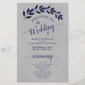 Navy Blue Blätter über das Hochzeitsprogramm "Grau (Vorderseite)
