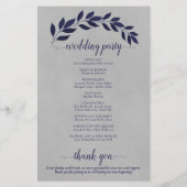 Navy Blue Blätter über das Hochzeitsprogramm "Grau (Rückseite)