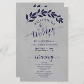 Navy Blue Blätter über das Hochzeitsprogramm "Grau (Vorne/Hinten)