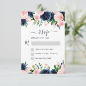Navy Blue Blink Pink Floral Wasserfarbe UAWG Einladung (Stehend Vorderseite)