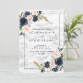 Navy Blue Blink Pink Floral Watercolor Script Einladung (Stehend Vorderseite)