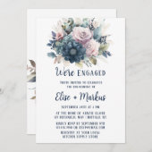Navy Blue Blink Pink Roses Engagement Party Einladung (Vorne/Hinten)