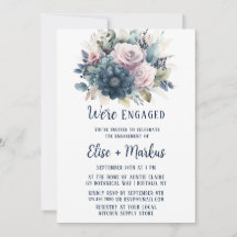Navy Blue Blink Pink Roses Engagement Party