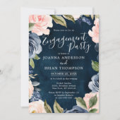 Navy Blue Blink Rosa Rose Boho Engagement Party Einladung (Vorderseite)