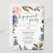 Navy Blue Blink Rosa Rose Boho Engagement Party Einladung (Vorderseite)