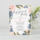 Navy Blue Blink Rosa Rose Boho Engagement Party Einladung (Stehend Vorderseite)