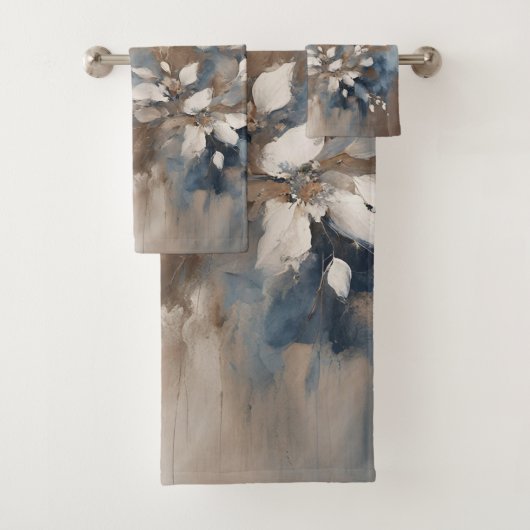 Navy Blue Blue Blue Brown Moderne Blumenwelt Badhandtuch Set (Insitu)