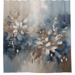 Navy Blue Blue Blue Brown Moderne Blumenwelt Duschvorhang
