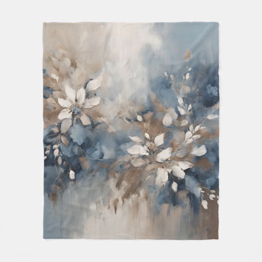 Navy Blue Blue Blue Brown Moderne Blumenwelt Fleecedecke (Vorderseite)