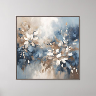 Navy Blue Blue Blue Brown Moderne Blumenwelt Leinwanddruck