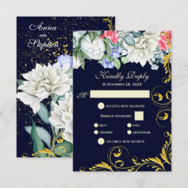 Navy Blue Blue Blue Pink Gold Wirbel Blumenblauer RSVP Karte