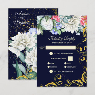 Navy Blue Blue Blue Pink Gold Wirbel Blumenblauer RSVP Karte