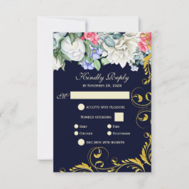 Navy Blue Blue Blue Pink Gold Wirbel Blumenblauer  RSVP Karte