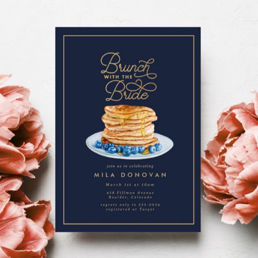 Navy Blue Blueberry Pancakes Brautparty Brunch Einladung